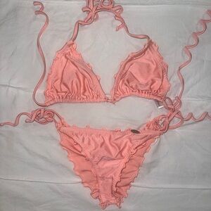 Luli Fama Coral Ruffled Bikini